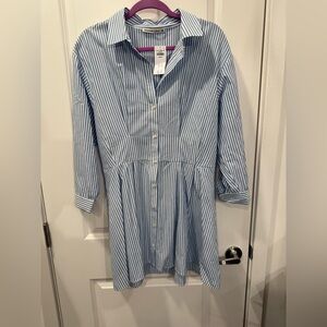 Blue and White stripe collared shirt dress A line